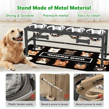 SHAINFUN Adjustable Height Dog Bowl Stand with 4 Bowls for Multi-Dog Homes– Elevated Dog Bowls for Large Breeds with Anti-Slip Mat, Raised Feeding Station with Stainless Steel Bowls - color: Black-1.7L-Four
