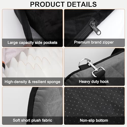 Dog Car Seat for Small/Medium Dogs,Pet Dog Booster Car Seat Puppy 15-35 lbs with Soft 4+2in Detachable Pads Detachable Elevated Cushion and Washable Cover Safety Belt Storage Pockets Easy to Install - color: grey+black