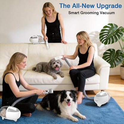 Dog Grooming Vacuum, 13000Pa & 2L Dust Cup & <55dB, 5-in-1 Self-Cleaning Pet Hair Vacuum with Spray Brush for Shedding, Quiet Deshedding Kit for Dogs Cats - color: Off-white