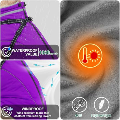 Fragralley Dog Coat with Harness Built in, Waterproof Windproof Reflective Warm Puffer Jacket, Fleece Lined Vest Winter Parka for Small, Medium, Large Dogs - color: Purple, size: X-Small
