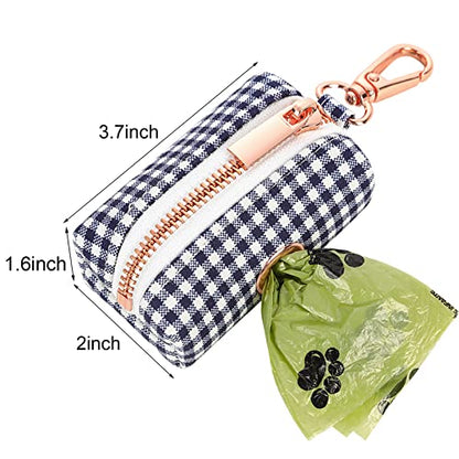 ARING PET Dog Waste Bag Dispenser, Cotton Doggy Poop Bags Holders Attach to Any Leashes, Portable Washable flamingo Pet Waste Pouch Dispenser with Metal Zipper - color: B:navyplaid