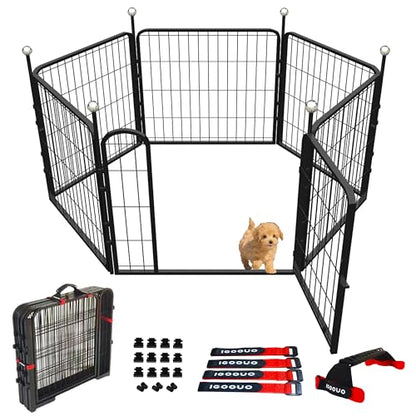 Puppy Playpen Indoor/Outdoor,24'' Portable Dog Playpen with Easy-Carry Straps,6 Panels Dog Pen Play Pen for Small Dogs,Rustproof Pet Playpen for Camping RV Yard(with One Door) - size: 24'' High