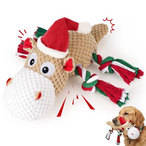 Dog Toys for Small Medium Dogs - Squeaky Hippo Plush Dog Toys with Crinkle Paper, Cotton Ropes for Tug Games - color: Christmas Hippo