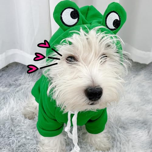 Happy Dog Hoodies for Small Dogs and Cats - Funny Puppy Sweatshirt Coat - Winter, Halloween Frog Costume - Green, Large - color: Green-1, size: Large