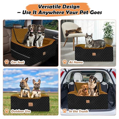Large Dog Car Seat for Back Seat – Removable Dog Booster Seat & Washable Pet Car Seat for Medium & 2 Small Dogs up to 60lbs – Safety Straps & Storage Pocket – Travel & Home Use (Black/Brown) - color: Medium-Black/Brown