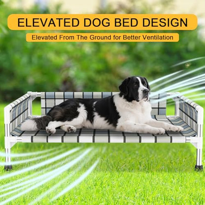 Elevated Raised Outdoor Dog Bed - Cooling Washable Dog Cot with Guardrail, Durable & Breathable Cotton Mesh Pet Hammock Beds with Stainless Steel Pipe Frame for Large Pets (34'' x 26'' x 12'') - size: 34'' x 26'' x 12''