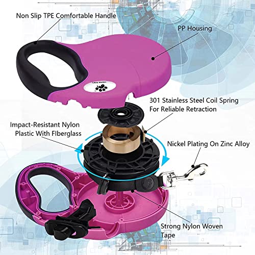 16ft Retractable Dog Leash for Large Breed Dogs up to 110 lbs with a Detachable Chew Proof Extender Wire Ropes (Pink L) - color: Pink, size: Large