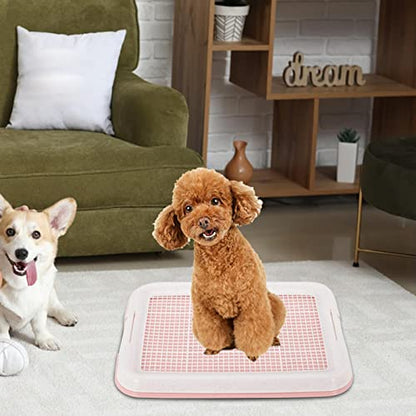 Dog Potty Toilet Training Tray Puppy Pee Pad Holder Anti Slip Removable Indoor Mesh Potty Training Tray Dog Potty Pan for Small Size Dogs, Pink