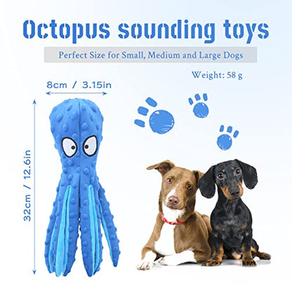 Squeak Dog Toy, 12.5In Plush Octopus Dog Toy with Crinkle Paper and Squeaky Inside, No Stuffing Dog Toys for Indoor Dog (Blue) - color: blue