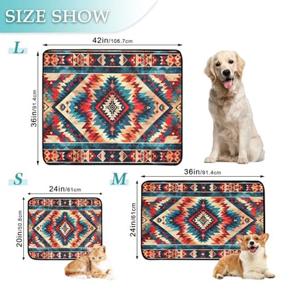Qilmy Aztec Pet Mat, Waterproof Reusable Dog Training Pad Anti-Slip Pet Creat Pad for Small Medium Large Dogs and Cats - size: Smallx3
