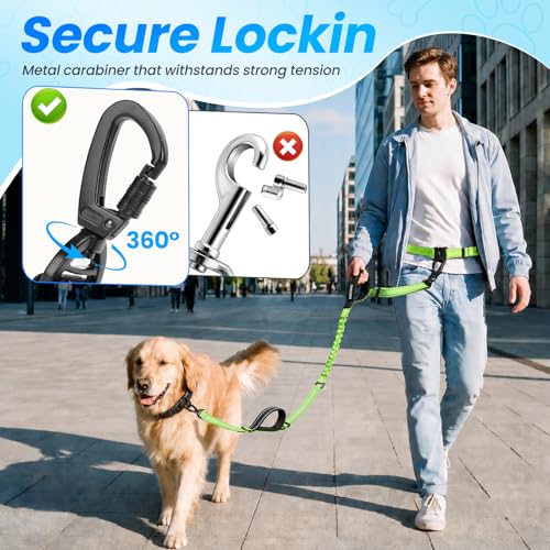 Hands Free Large Dog Leash, 6-8 FT Bungee Leash with Waist Belt for Dog Up to 150 lbs, Running Walking Jogging - color: 1 Dog – Sunset Red