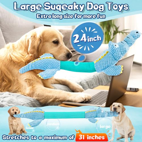 WOWBALA Interactive Tug of War Dog Toys for Small to Large Breeds-Squeaky Plush Puppy Toys with Crinkle Paper, Stuffed Chew Dog Toys to Keep Them Busy, Training Reward Gift (Blue) - color: Blue