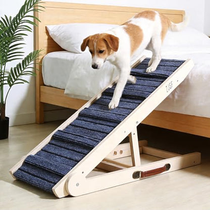 ZJSF Foldable Dog Ramp for High Bed, 32" L | Wooden Dog Stairs, for Small and Large Dogs, High Traction Platform, 4 Adjustable Heights (14.7"-20"), Supports up to 200 lbs - size: 32"L X 13.5"W
