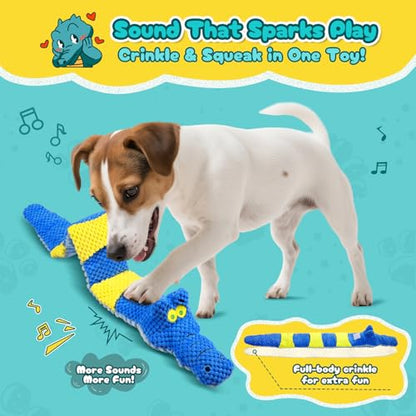 TOOPTATE Interactive Squeaky & Crinkle Dog Puzzle Toys - Plush Dog Enrichment Toys to Keep Them Busy, Cognitive Dog Toys for Small, Medium and Large Dogs - color: Crinkle Crocodile (Blue), size: Medium
