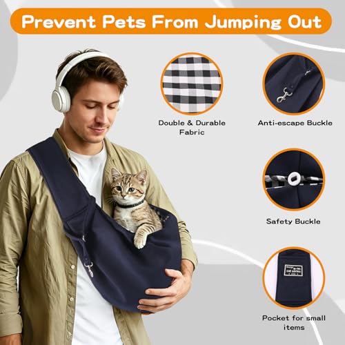 Pet Sling Carrier for Small Dogs Cats, Breathable Portable Pet Travel Shoulder Bag with Adjustable Strap & Safety Leash, Foldable Lightweight Hands-Free Pet Carrier for Outdoor Walking Travel