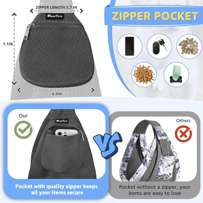 SlowTon Dog Carrier Sling - Thick Padded Shoulder Strap Adjustable Dog Carriers for Small Dogs, Puppy Carrier Purse for Pet Cat with Front Zipper Pocket Safety Belt Machine Washable (Grey Mesh M) - color: B-Dark Grey Breathable Fabric