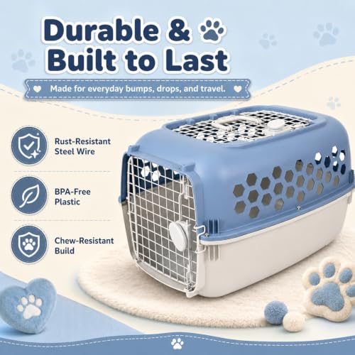 Portable Double Door Plastic Pet Carrier for Dogs & Cats - 24" Durable Ventilated Kennel with Top Loading, Airline Approved, Foldable Design for Travel & Vet Visits