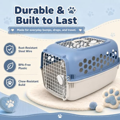 Portable Double Door Plastic Pet Carrier for Dogs & Cats - 24" Durable Ventilated Kennel with Top Loading, Airline Approved, Foldable Design for Travel & Vet Visits