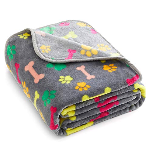 Allisandro Luxurious Dog Blanket, 350 GSM Super Fuzzy Microplush Fleece Pet Blankets for Small Medium Large Dogs and Cats, Vivid Paw and Bone, 32 x 24 Inches - color: Vivid Paw and Bone, size: 32" x 24"