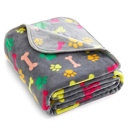 Allisandro Luxurious Dog Blanket, 350 GSM Super Fuzzy Microplush Fleece Pet Blankets for Small Medium Large Dogs and Cats, Vivid Paw and Bone, 64 x 40 Inches - color: Vivid Paw and Bone, size: 64" x 40"