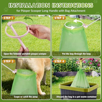 Dog Pooper Scooper, 43" Extendable Pooper Scooper Long Handle with 120 Bags | Portable Poop Scoop for Small Medium Large Dogs, No Touch, Stainless Steel, Lightweight, Foldable, Suit Yard,Wild, City, Park - color: Pink