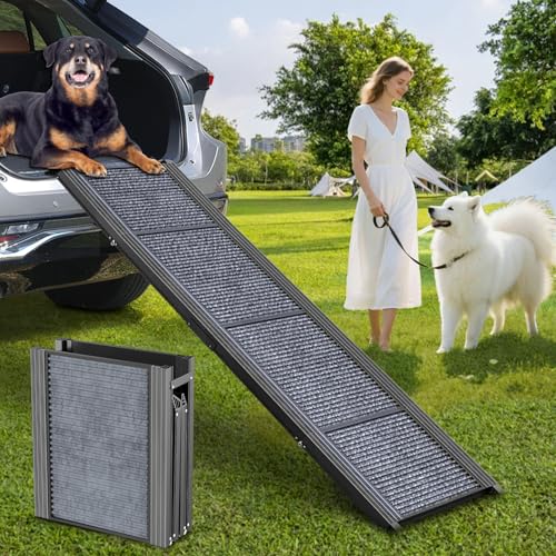 Dog Ramp for Car 63" Long & 17.3" Wide Portable Dog Ramps for Large Dogs with Non-Slip Rug Surface Dog Car Ramp for SUV Car & Truck, Folding Dog Ramp Up to 250LBS - size: Upgraded 63" L x 17.3" W