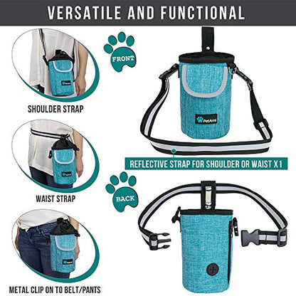 PetAmi Dog Treat Pouch, Large 3-Cup Dog Training Treat Bag with Poop Bag Dispenser, Hands-Free Waist Belt & Crossbody Strap, Reflective with Multiple Pockets & Belt Clip (Sea Blue) - color: Sea Blue