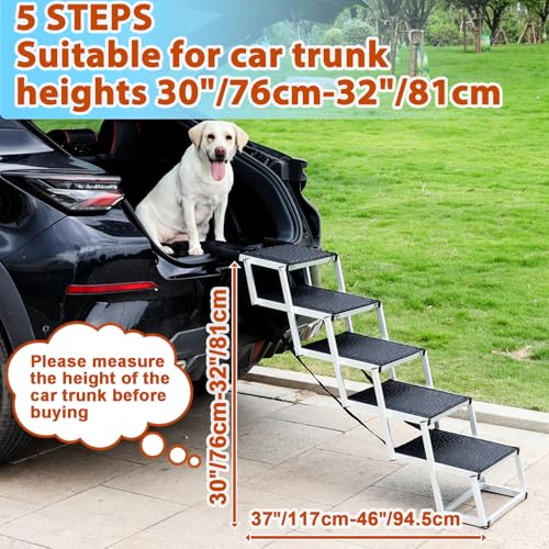 Uross Dog Stairs for Car 5 Steps - Collapsible Dog Steps Ramp for Car and SUV, Aluminum Pet Ramp Stairs for Large Dogs,Telescoping Ladder for Truck, High Bed - size: 5 Steps (Suitable for SUV & Truck)