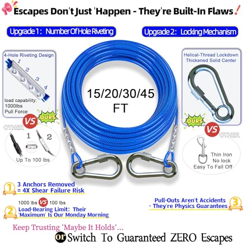 TOPKNOT Dog Tie Out Cable and Stake,(up to 200lbs) 30 ft Heavy Duty Cable,360°Swivel Run- No Tangle,Runner for Yard,Ideal for Outdoor Camping - size: dog stake+30ft/200lbs