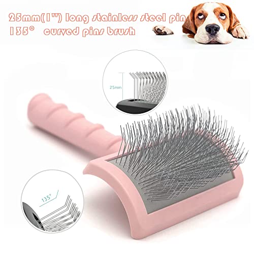 Large Slicker Brush for Long Haired Dogs & Cats, Extra Long Pin Shedding Brush for Thick Undercoat, Curly Hair, 25mm(1"), Pink - color: Pink