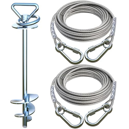 Dog Tie Out Cable and Stake for Camping,with 2x20FT Heavy Duty Cables(up to 200lbs),360°Swivel Dog Run Anchor- No Tangle,Dog Runner for Yard -Ideal for Outdoor Camping - size: dog stake+2pcs 20ft Cable