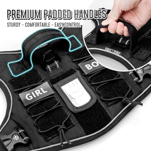 Tactical Dog Harness for Medium & Large Dogs, Black Adjustable No-Pull Control with Handle, Heavy Duty Reflective Vest - Size S - color: Black, size: S