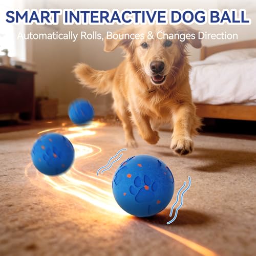 Smart Interactive Dog Toy Ball, Automatic Moving Rolling & Bouncing, Motion Activated E-TPU Dog Ball, Waterproof Chew Resistant for Medium & Large Dogs (Blue) - color: Blue