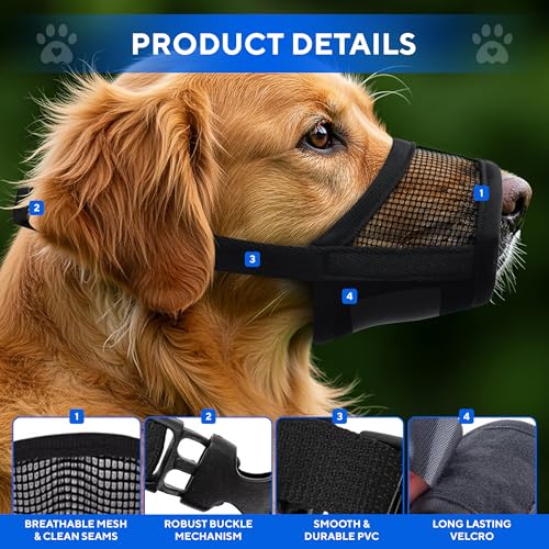 Evollax Extra Large Dog Muzzle - Air Mesh XL Dog Muzzle to Stop Biting, Barking and Chewing