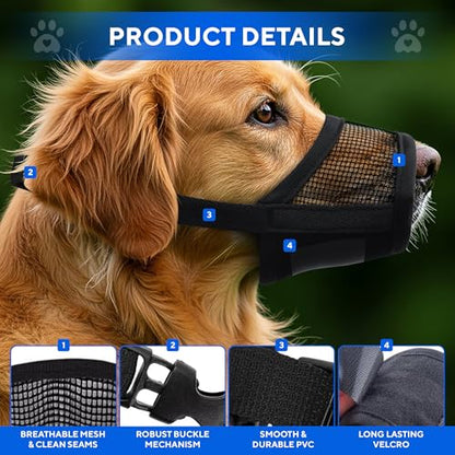 Evollax Extra Large Dog Muzzle - Air Mesh XL Dog Muzzle to Stop Biting, Barking and Chewing
