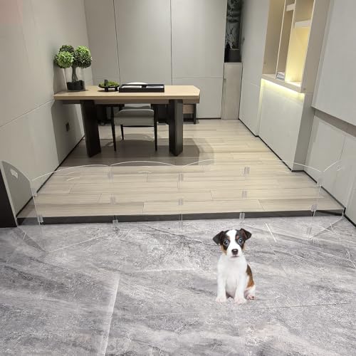 Clear Freestanding Dog Gate for Indoor Use,Pet Gates for Doorways no Drilling,Acrylic Foldable Dog Gate for Stairs with Support Feet (6 Panel - 120''W x 23''H) - size: 6 Panel - 120''W x 23''H