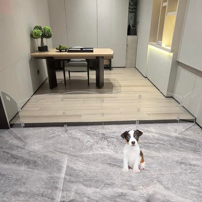 Clear Freestanding Dog Gate for Indoor Use,Pet Gates for Doorways no Drilling,Acrylic Foldable Dog Gate for Stairs with Support Feet (6 Panel - 120''W x 23''H) - size: 6 Panel - 120''W x 23''H