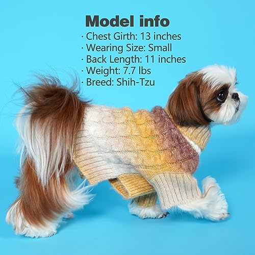 KYEESE Dog Sweater Thick Cable Knit Pet Sweater Gradient Color Small Dog Sweater Fuzzy Warm with Sleeves, Brown, X-Small - color: 06# Brown, size: X-Small (4-6lbs)