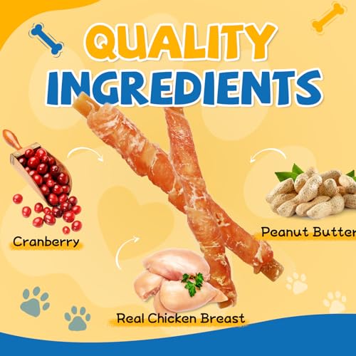 Gazeupon Dog Dental Treats, Chicken Wrapped Peanut Butter Sticks, Healthy Training Snacks for Dogs, Easy to Digest, w/Glucosamine Chondroitin