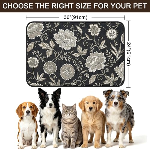 Large Blooms Washable Pee Pads for Dogs, Charcoal Linocut Texture Reusable Puppy Pad Waterproof & Non-Slip, Multi-Use Potty Training Mat for Crates, Indoor, Outdoor and Car Travel 36"x24" - size: 36"x24"