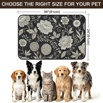 Large Blooms Washable Pee Pads for Dogs, Charcoal Linocut Texture Reusable Puppy Pad Waterproof & Non-Slip, Multi-Use Potty Training Mat for Crates, Indoor, Outdoor and Car Travel 36"x24" - size: 36"x24"