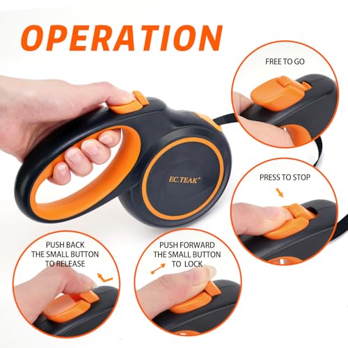 Retractable Dog Leash, Great Leash Retractable for Small/Medium/Large Dogs up to 110 lbs, Strong Nylon Tape, Tangle Free, One-Hand Brake - color: Black