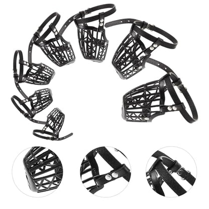 UKCOCO 1set Plastic Basket Dog Muzzle with Adjustable Pu Leather Strap Breathable Mouth Cover for Biting Barking Chewing Control Lightweight Black Masks for Large Dogs