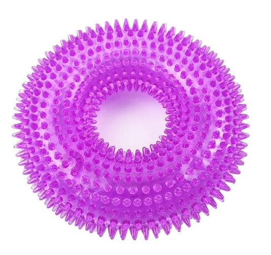 Interactive Dog Chew Ring Toy with Sound, Dental Cleaning, Durable Textured Surface (Purple, Small) - color: Purple, size: Small