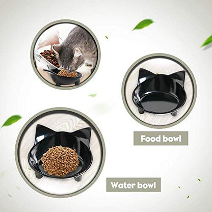 Set of 2 Non-Slip Cat & Dog Bowls – Wide, Shallow Food and Water Dishes for Whisker Fatigue Relief, No Spill, Safe Food-Grade Pet Bowls for Cats, Small Dogs, Kittens, Puppies & Rabbits - color: Blue+Black