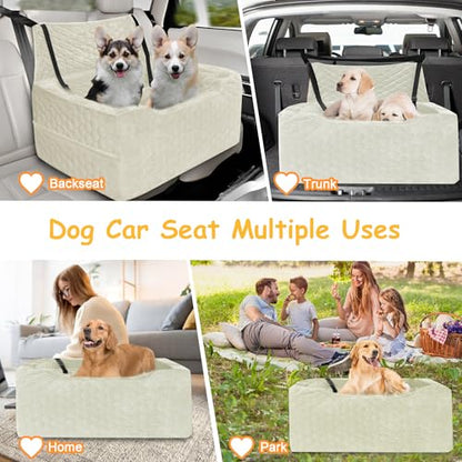 Dog Car Seat for Medium/Large Dog Booster Seat Under 60 lbs or 2 Small Dogs, Multi-Functional Pet Car Seat with Thick Cushion, 2 Safety Leashes (White) - color: White