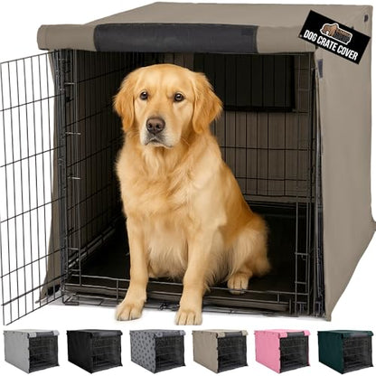 GORILLA GRIP Dog Crate Covers Compatible with Amazon Basics Dog Crates, All Sides Open, Privacy Cover Fits 42" Wire Kennel, Breathable Mesh Windows, Light Reducing Puppy Training Cage Topper, Taupe - color: Light Taupe, size: 42" X 28" X 30"