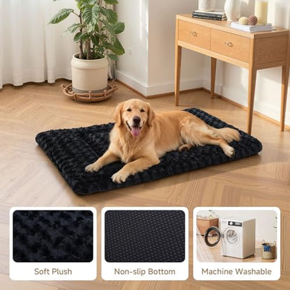 Washable Dog Bed Mat Crate Pad Soft Fluffy Pet Kennel Beds Dog Sleeping Mattress for Large Jumbo Medium Small Dogs, 42 x 28 Inch, Black - color: Black, size: 42.00" x 28.00" x 1.50"