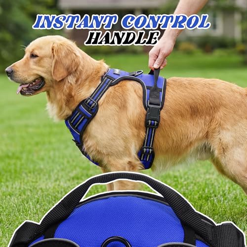 Funfox No Pull Dog Harness, Adjustable Pet Vest with Control Handle & Front Clip, Reflective Design for Small Medium Large XL Dogs, Blue L - color: Blue, size: L