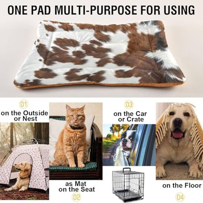 Brown Print Cow Pet Bed Mat for Dogs and Cats, Soft Washable Crate Pad with Non-Slip Bottom, Cozy Bed Cushion for Small Medium Large Pets, 18x24 Inch - size: Small